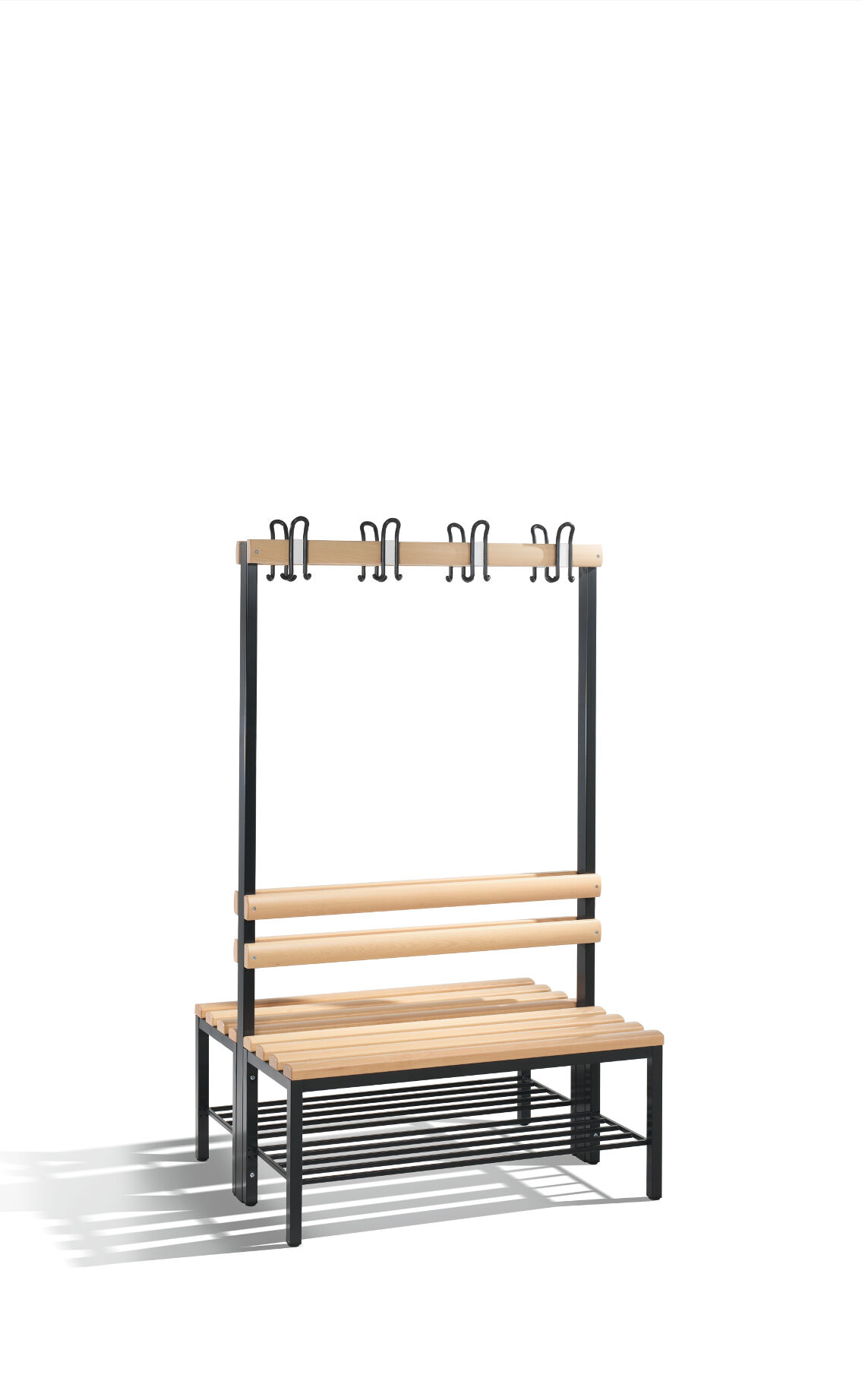 Doppelseitige Garderobenbank Basic mit Schuhrost, H1650xB1000xT756mm